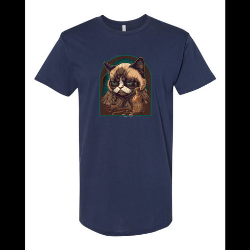 BELLA CANVAS MEN'S LONG BODY URBAN TEE 3006 Minimalistic illustration of character of cat. Bad morning